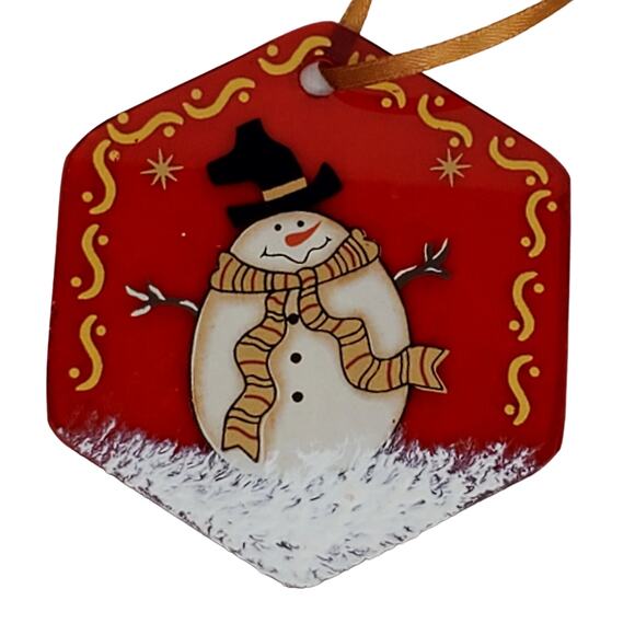 2 Vtg Red Glass Suncatcher Hand Painted Christmas Hexagon Ornament Holiday Decor - Picture 4 of 6